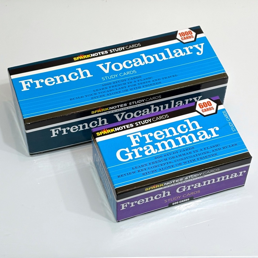 SparkNotes French Vocabulary 1000 Cards + Grammar 600 Flash Cards Study Bundle